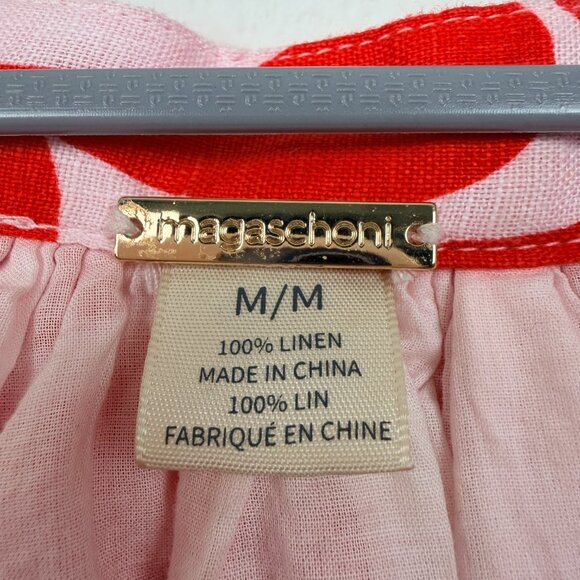 Magaschoni Linen Puff Sleeve Dress - Poppy Red & White Size M - Picture 7 of 9